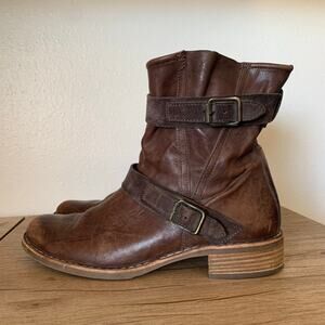 Paul Green Ally Moto Boots Womens 7 US Brown Soft Leather Buckles Austria 4.5 UK